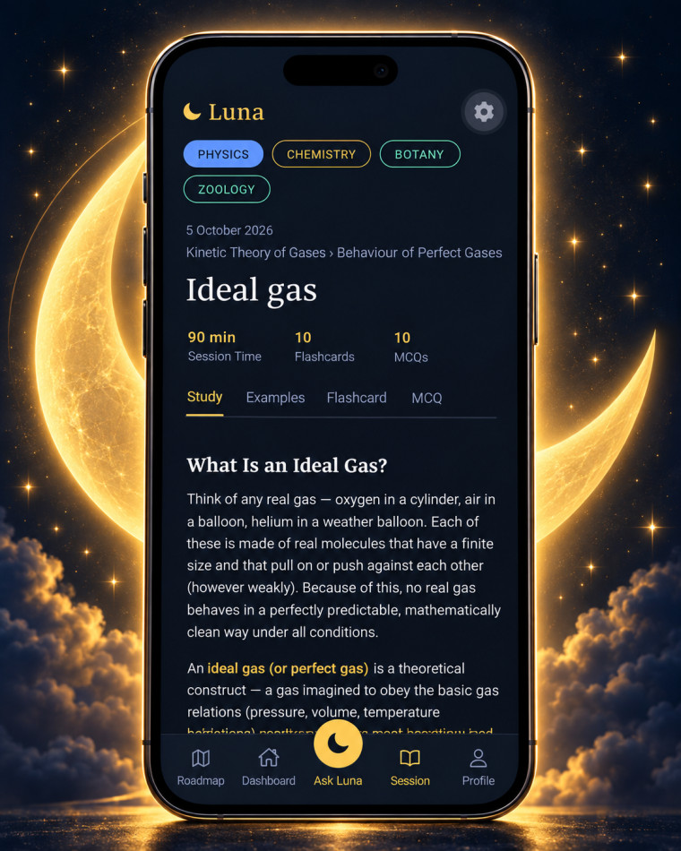 Study notes for Ideal gas with Physics, Chemistry, Botany and Zoology tabs